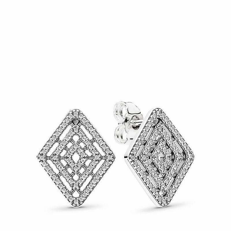 Pandora Geometric Lines Stud Earrings Ireland - Sterling Silver/Cubic Zirconia - 018546FUK